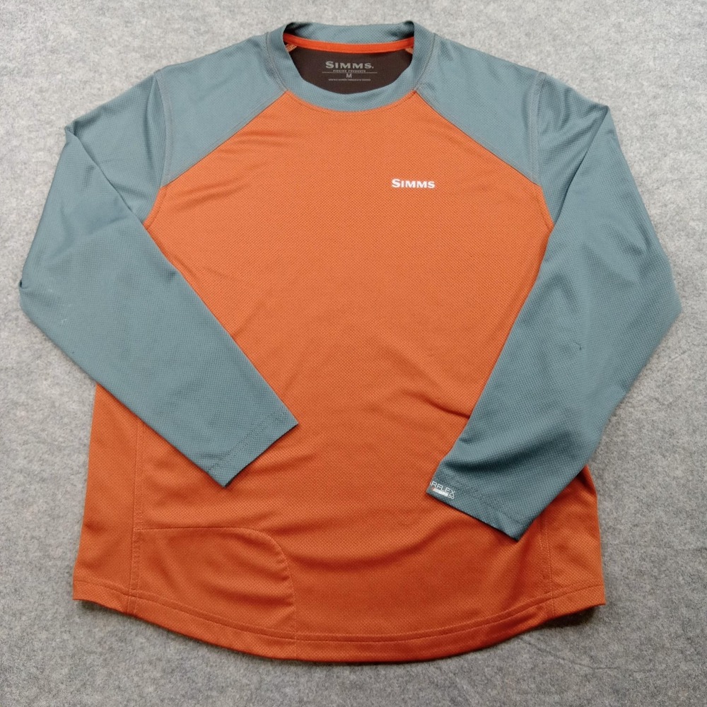 Simms Shirt Mens Medium Orange Gray‎ Fishing Performance Base Layer Raglan Tech